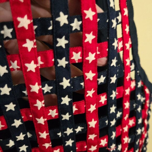 Vintage Keren Hart Patriotic 100% Cotton Woven Stars American V Neck Star Button - Picture 4 of 5